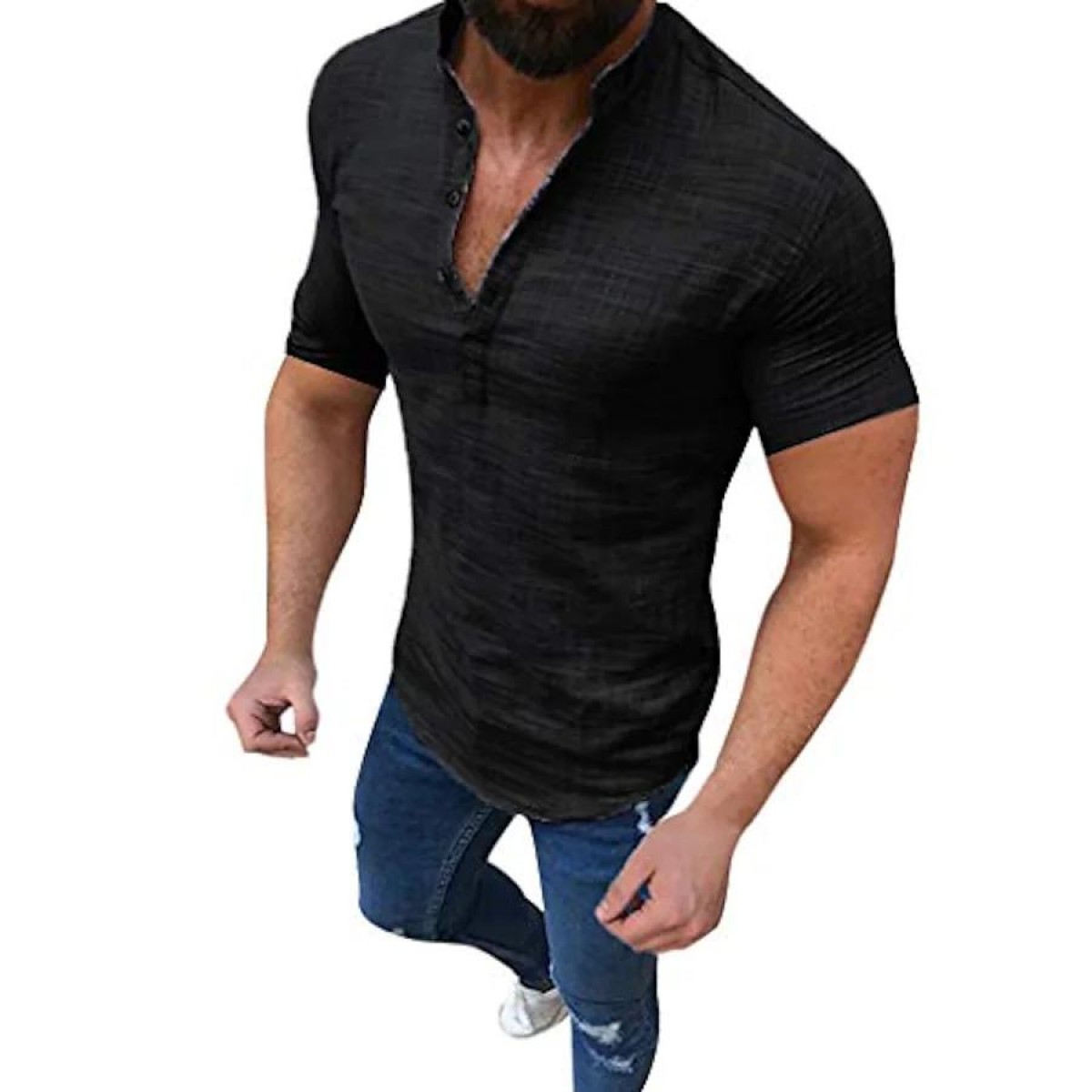 Ayolanni Summer Tops Fashion Man V-Neck Short Sleeve Tops T-Shirt Summer  Solid Button Blouse 